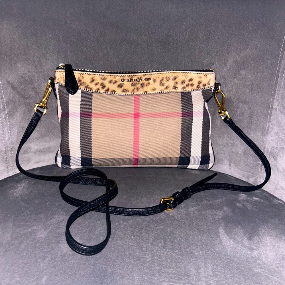 Burberry Beige Nova Check Crossbody with Black Strap and Gold Hardware